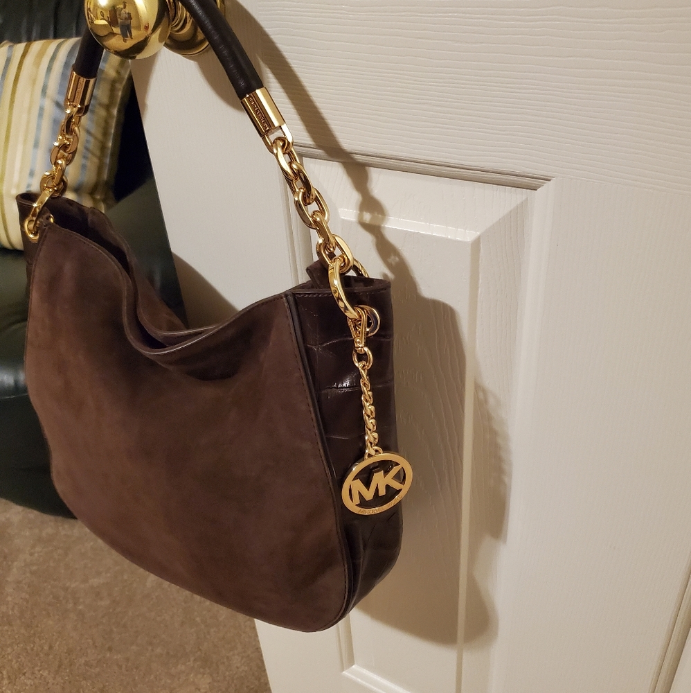 NWOT MK brown suede and leather handbag